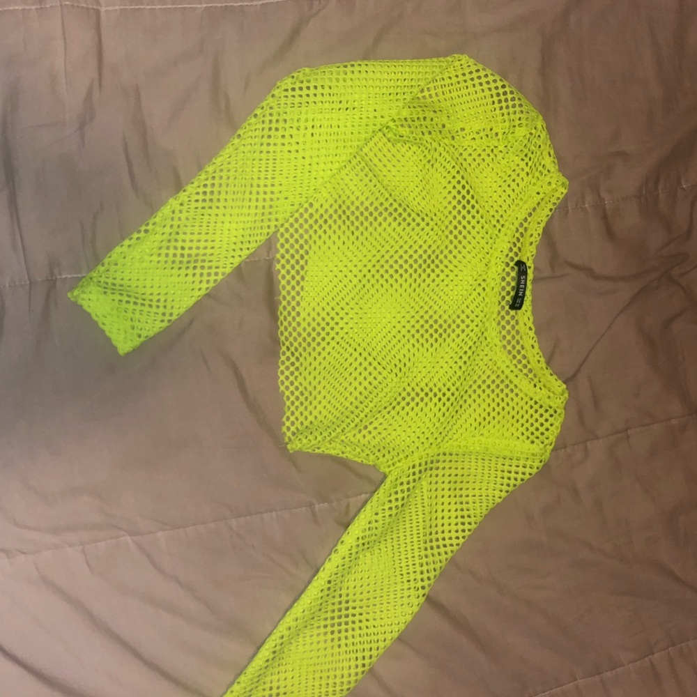 Fish Net Green Crop Top Long Sleeves